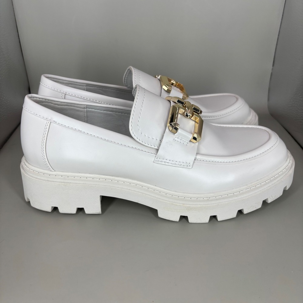 Steve Madden Bellanie White Lug Sole Chain Loafers BNIE01S1 Mens 8.5‎